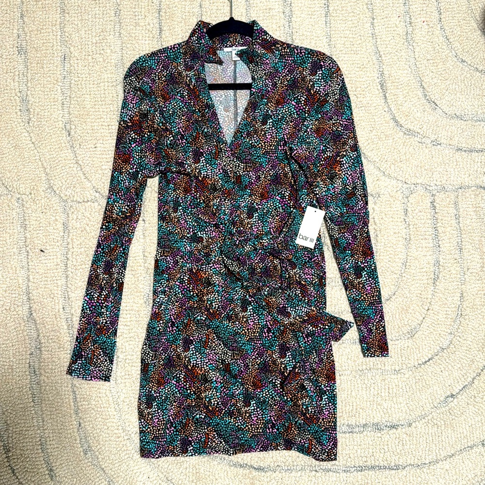 Bar III Long Sleeve Mini Wrap Dress